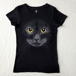 Black Cat Face 100% Cotton Short Sleeve T-Shirt, Size Small